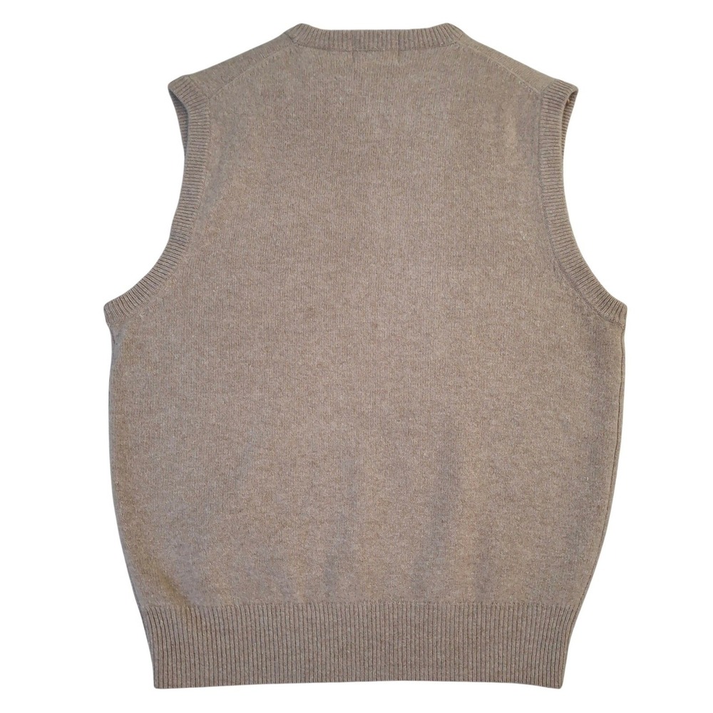 Vintage 80s Lord & Taylor Lambswool V-Neck Sweater Vest Mens Large Tan - Picture 2 of 7